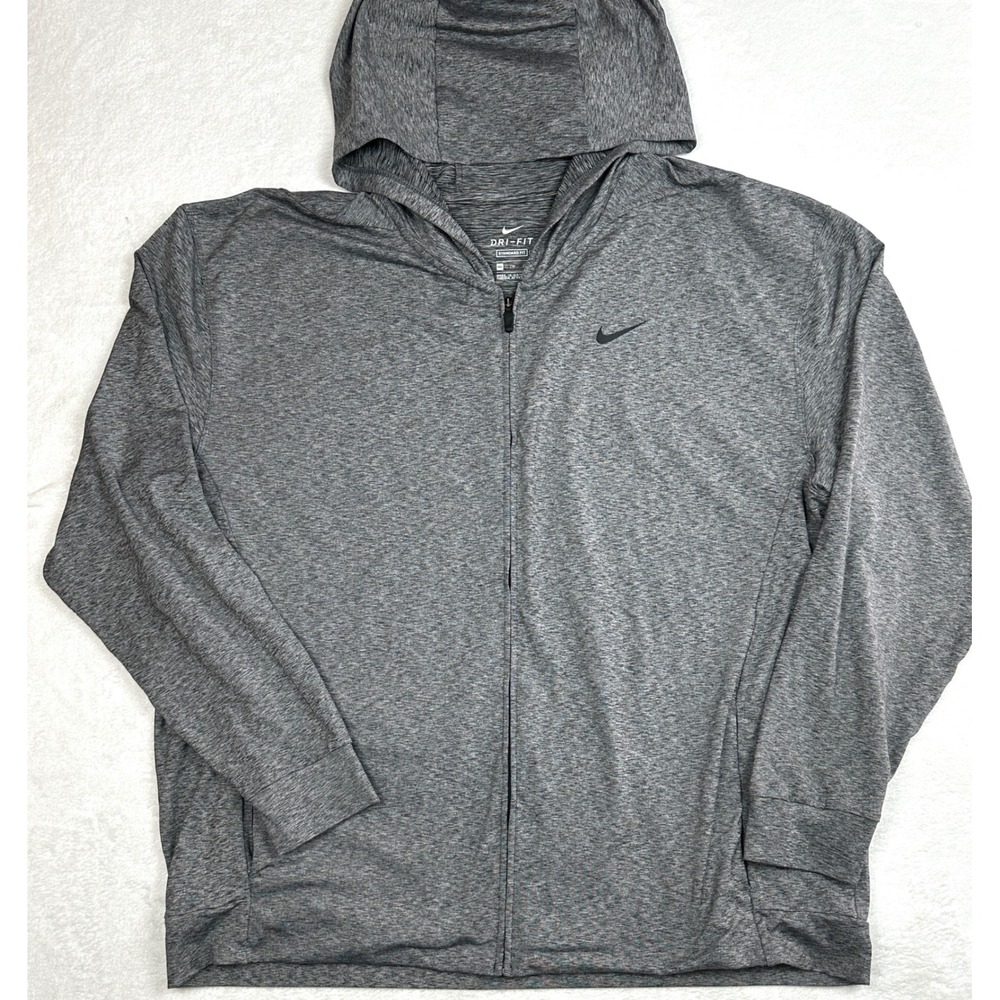 Nike Dri-FIT Mens XXL Full Zip Hoodie Charcoal Grey Heathered Standard Fit‎ 562